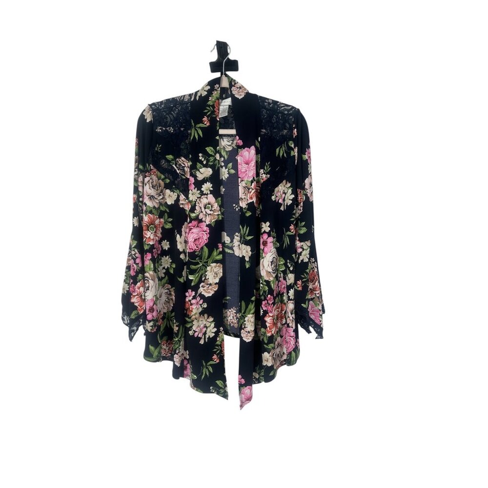 🌸 Emma & Olive Navy Floral Kimono Cardigan Lace Bell Sleeve XL 🌸 - Picture 2 of 6